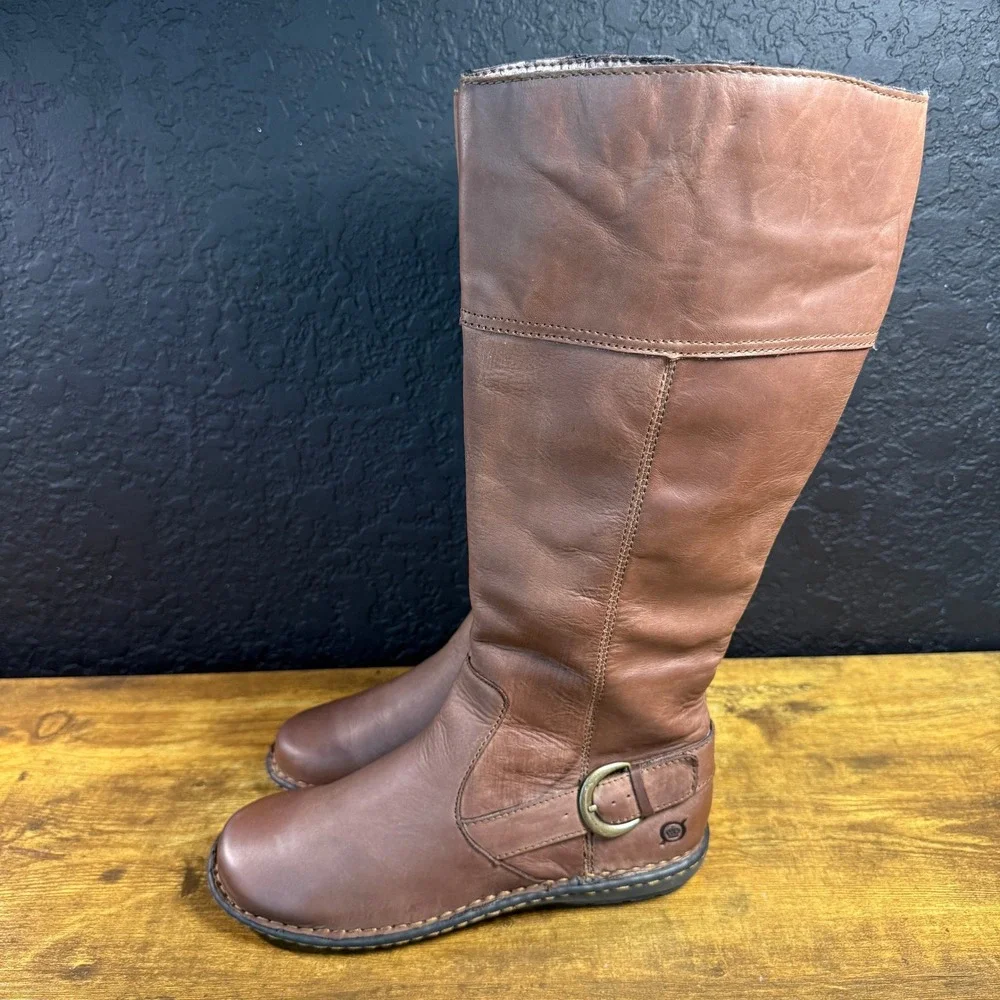 Born Felicia D85206 Brown Leather Knee High Zip Boots Womens Size 7M